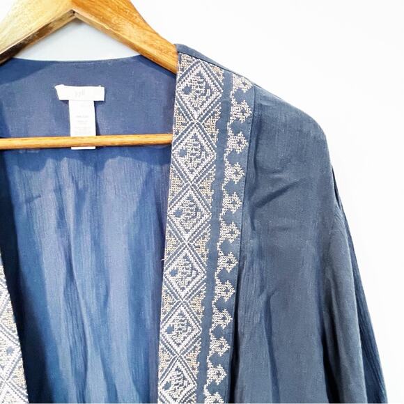 J. Jill Geometric Trim Kimono Navy Blue One Size Fits Most EUC - Picture 3 of 14